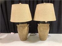 Pair of ceramic lamps with burlap shades