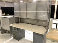 Desk with stainless steel hutch