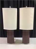 Pair of wood base lamps