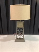 Stone and metal table lamp