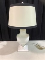 White table lamp with white and black shade