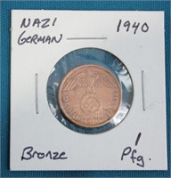 1940 German Bronze 2 Pfennig Coin