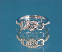 .925 Silver Intertwined Hearts Ring Sz 7