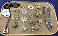 Several Necklaces & 14 Vintage Brooches/Pins