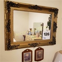 Large foyer golden mirror & 2 small pictures