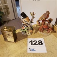 2 bird figurines & small clock