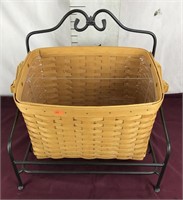 Longaberger Newspaper Basket W/Wrought Iron Stand