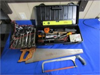 tool box full of tools and sears hand saw