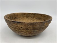 Antique Primitive Wooden Bowl - 9in