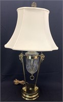 Ornate Ram's Head Brass & Glass Table Lamp