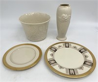 4pc Lenox Porcelain Flower Pot, Vase & Plates