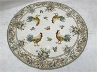 Petit Point / Hand Hooked Rooster Rug - 70"Round