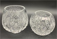 2pc Bill Healy Signed Crystal Rose Bowls