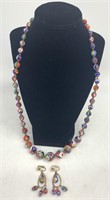 Vintage Glass Millefiori Bead Necklace & Earrings