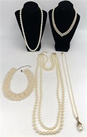 5pc Faux Pearls Including Avon & Marvella
