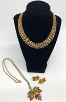 Pair of Gold Tone Necklaces & Earrings