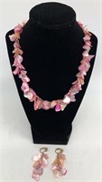Pink Shell-Like Bead Necklace & Earrings