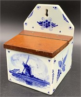 Antique Delft Hand Painted Salt Box