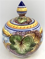 Hand Painted Signed Large Pottery Jar w/ Lid