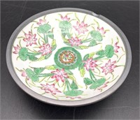 Asian Painted Porcelain Pewter Wrapped Dish