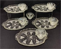 Vintage Glass Snack Trays & Cups Set