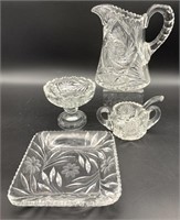 5pc Cut Crystal Pitcher, Compote, Sugar & Dish