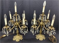 Pair of Brass / Crystal Prisms Candleabra Lamps