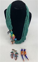 Beaded Parrot Necklace and Earrings