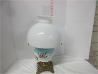 ANTIQUE HANDPAINTED MILK GLASS OIL LAMP