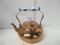 COPPER TEAPOT WITH BLUE & WHITE CERAMIC HANDLE