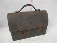 VINTAGE METAL MINERS LUNCHPAIL WITH LEATHER STRAP
