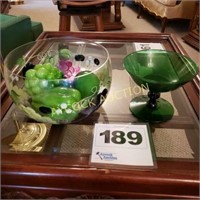 Glass bowl with glass fruits & vegetables & green