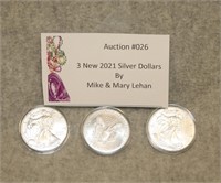 3 NEW 2021 Silver Dollars