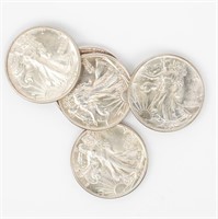 Coin 5 Walking Liberty Half Dollars In BU