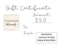 $50. Gift Certificate to Common Threads