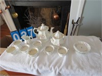 TEA POT, CREAM &SUGAR, 8 SAUCERS, 8 TEA CUPS, 9