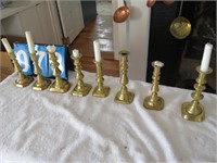 9 BRASS CANDLE STICK HOLDERS