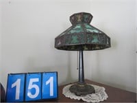 CAST IRON BASE LEADED SHADE LAMP - HEAVY