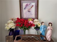 Faux Flowers, Vases, Figurines & Clock