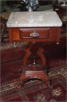NICE ANTIQUE MARBLE TOP LAMP TABLE