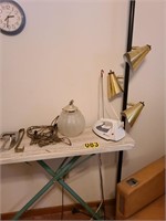 Clock, Ironing Board, Two Lamps and Iron