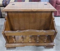 Vintage Dough Box End Table with magazine holder.