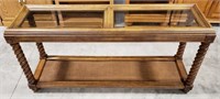 Entryway table, wooden w/ glass panels, Wicker