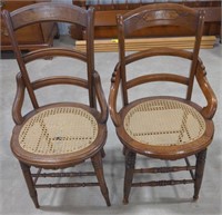 2 Antique chair w/ cane seating, sits about 17"