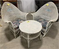 Set of White Outdoor Wicker Table and Chairs