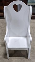 Wooden children's chair, painted white, heart