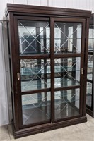 Wooden/glass display unit, mirrored backing,
