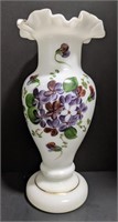 Fenton-style milk glass vase with floral design.