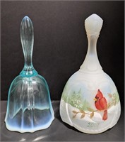Two Fenton marked glass bell. Blue opalescent