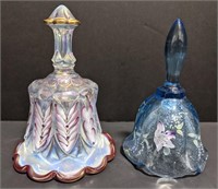 Two Fenton marked glass bells. One opalescent